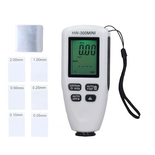 Yomiyuyr Paint Thickness Gauge, Digital Coating Depth Gauge for Cars with LCD Display, 0,2000um Measuring Range, Calibration Tablets, and Base Plate for Non Destructive Measurement (White)