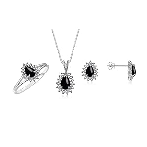 Rylos Women’s Sterling Silver Birthstone Set: Ring, Earring & Pendant Necklace. Gemstone & Diamonds, Pear Tear Drop Shape 6X4MM Birthstone. Perfectly Matching Friendship Jewelry. Sizes 5-10.
