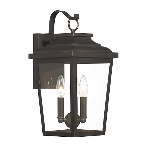 Image of The Great Outdoors Irvington Manor 3 Light Wall Mount in Chelesa Bronze Finish with Clear Glass