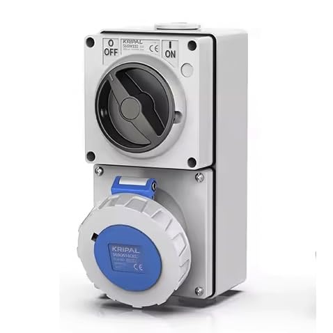 Switched IP67 CEE Wall Mounted Power Socket 230v / 400v Single Phase / 3-Phase 3-Pin / 5-Pin Options (Blue 230 Volts 3-Pin, 32 Amps)