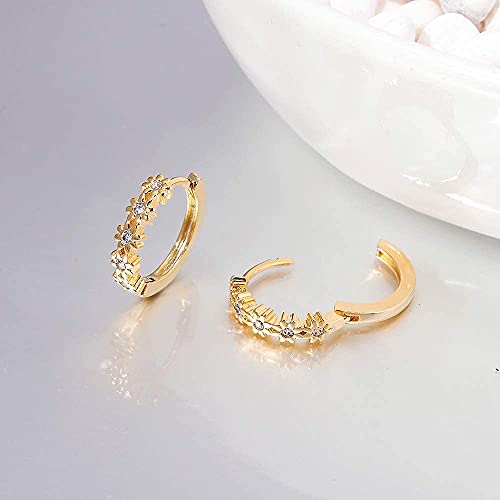 Cinily Small Gold Hoop Earrings For Women Girls Flower Cubic Zirconia Huggie Earrings Hypoallergenic 14K Yellow Gold Plated Cartilage Earrings #TOP4