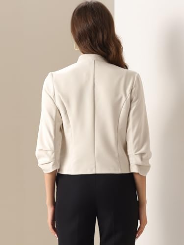 Allegra K Ruched 3/4 Sleeve Blazer Jacket for Women's Open Front Casual Business Jacket3