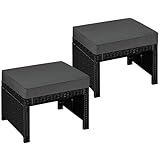 Yaheetech Wicker Ottomans, Set of 2 Footrest with Removable Cushion, 2pcs PE Rattan Side Table Additional Seating Multipurpose Outdoor Furniture for Patio, Backyard, Black/Gray