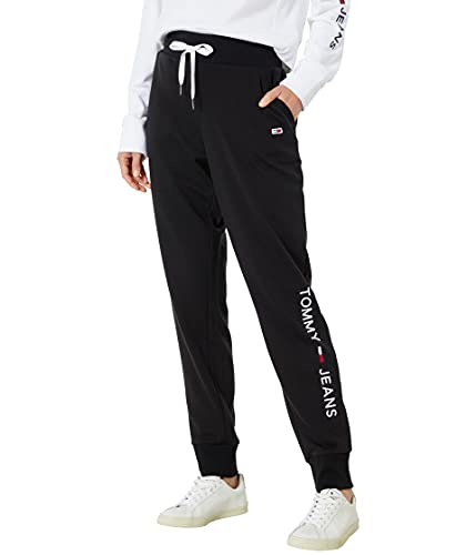 Tommy Hilfiger Damen Jogger Jogginghose mit Logo, Schwarz, Groß