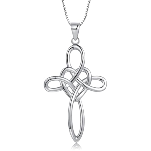 Celtic Cross Necklace Women 925 Sterling Silver Celtic Knot Infinity Love Heart Pendant Necklace for Women Irish Celtic Jewelry Gift for Birthday Christmas - Main Image