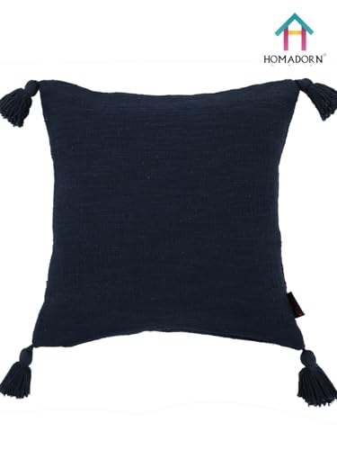 Image of HOMADORN Luxury Cotton Handmade Decorative Boho Throw Pillow Covers with Tassels for Sofa Couch Living Room Indoor Outdoor Chair Car Farmhouse (16X16 INCHES (Square), Navy (Pack of 2))
