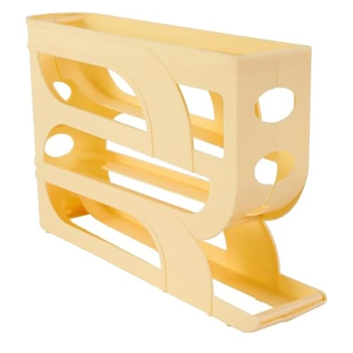 Ohewiiuk Rejilla para Huevos con Desplazamiento Automático, Cesta para Huevos, Contenedor Enrollable para Refrigerador, Dispensador de Huevos, Cocina, Hogar, Amarillo