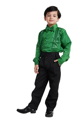Image of Kaku Fancy Dresses Dance Costume Shinning Shirt With Bow Tie for Kids | Sequin Work School Annual Function & Theme Party's Shirt for Boys (ONLY SHIRT)