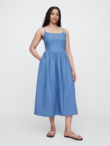 GAP Women's Dipped Waist Denim Midi Dress4