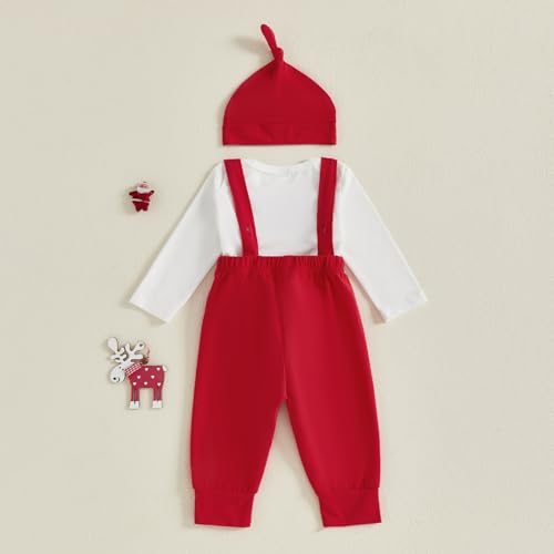 Karuedoo My 1st Christmas Baby Boy Outfit Letter Print Long Sleeve Bowtie Romper Suspender Pants with Hat 3Pcs Clothes Sets 7