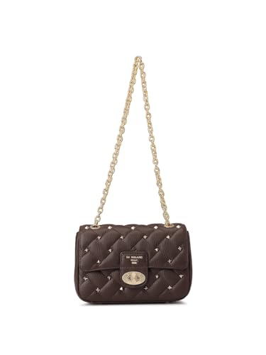 Da Milano Women's Leather Shoulder Bag  Brown | Genuine Leather Medium Handbag with Twist Lock, Dual Compartments & Outer Pocket | Stylish Everyday Utility Bag