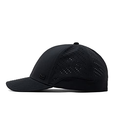 Image of melin MFLX Hydro, Black, Men's Performance Fitted Hat, Water-Resistant Baseball Caps for Men & Women, Golf, Running, or Workout Hat, Small
