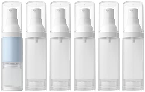 LONGWAY 1oz 30ml Airless Cosmetic Cream Pump Bottle Travel Size Dispenser Refillable Containers/Foundation Travel Pump Bottle for Shampoo（Pack of 6, Frosted Translucent）