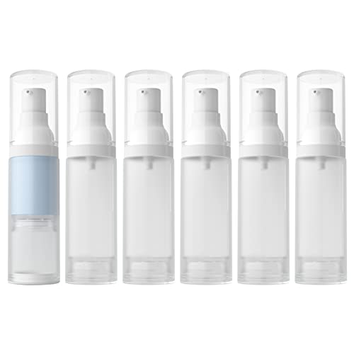 LONGWAY 1oz 30ml Airless Cosmetic Cream Pump Bottle Travel Size Dispenser Refillable Containers/Foundation Travel Pump Bottle for Shampoo（Pack of 6, Frosted Translucent）