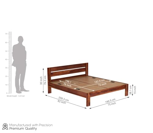 Image of Solid Sheesham Wood King Size Bed Without Storage for Bedroom Living Room | Wooden Double Bed Cot for Home Hotel | (Honey Finish-2 Patti, King Size)