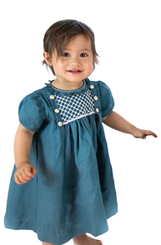 Hand Smocked Angel Dress for Christmas Party Casual Dress Toddler Girls 6 Months - 6 Years (3 Years, Blue)
