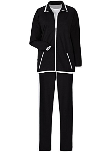 AmeriMark Two-Piece Warm Up Sweat Suit Set Contrast Stripe Pants and Zip Jacket Black/White 2X