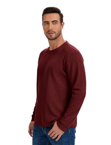 Image of 3 Pack Mens Waffle Shirts Long Sleeve Casual T-Shirt | Lightweight, Regular Fit, Waffle Knit, Crew Neck, Stylish Design, Pullover Top, Work, Daily
