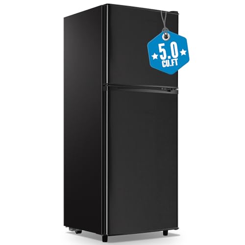 ✅ 10 Best Refrigerator for Large Family 7 WANAI Large Capacity Fridge with Freezer, 5.0 CU.FT Refrigerator with 2 Door & 7 Gear Mechanical Control & Side Bottle Rack, LED Light, Ideal for Dorm, Kitchen, Apartment, Office, Black