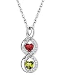 Custom4U Custom Name Necklace with 2 Birthstone, Personalised Mum Pendant Silver Personalised Family Necklace Gift for Mother's Day Valentine's Day Christmas
