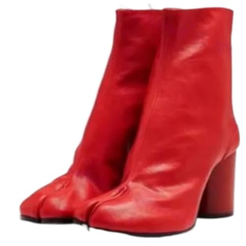 Geerta Tabi Boots Women Ankle Boots Low Heel Block Heels Booties - Low Top Split Toe Shoes Zip Cute Casual Retro Comfortable Walking Lightweight Female Solid All-Match for Daily Wear Beach Travel