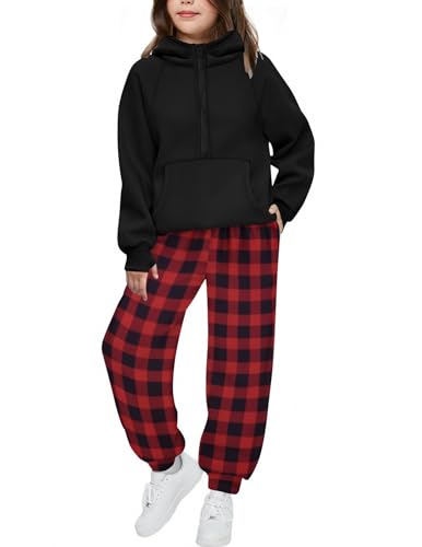 Image of Arshiner Girls 2 Piece Outfits Sweatsuit Half Zip Sweatshirt and Sweatpants | Fall Winter, Drop Shoulder Long Sleeve, Thumbhole Hoodies, with Sweatpant, Jogger Set, Sweat Set, Tracksuits with Pockets
