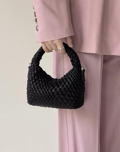 Image of Woven Crossbody Bag Small Tote Cute Purse for Women,Top Handle Handbag Pu Leather Shoulderbag with Detachable Strap