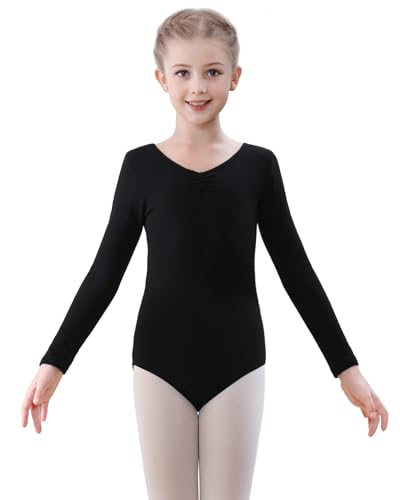 FONLAM Justaucorps Ballet Danse Fille Justaucorps Gymnastique Classique Coton Vêtements Ballet Enfant Manches Longues (Noir, 12-14 Ans)