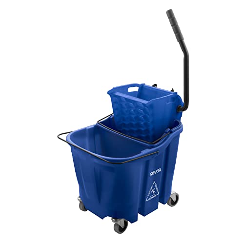 Image of SPARTA OmniFit Mop Bucket System, Durable Mop Bucket, Side Press Wringer, and Soiled Water Insert, Floor Cleaning Essentials for Commercial and Home Use, 35 Qt Capacity, 1 Count, Blue
