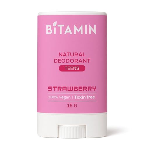 Bitamin Natural Deodorant Underarm Roll On Cream For Kids & Teens | Kids Deodorant Roll On for Girls & Boys With 3% Vitamin C & E | No Aluminium, No Alcohol, No Parabens & No Triclosan | 8 Hour Odour Control, Ages 10-18 | Strawberry 15 g Each (Pack Of 1)