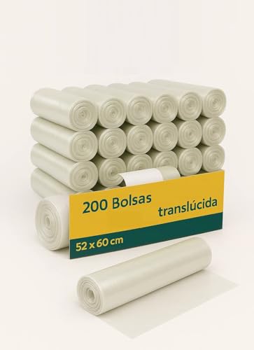 OFFICEPAPER 200 Bolsas de Basura Translúcidas 52x60 cm - Galga 70, Resistentes y Prácticas, Perfectas para Hogar, Oficina, Hospital, cubos, papeleras. Pack 10 rollos.