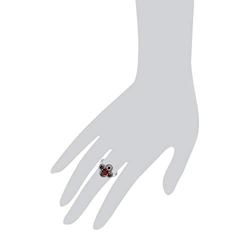 Image of Gemondo USA 925 Sterling Silver Marcasite & Garnet Flower Ring Size 7, 8, and 9