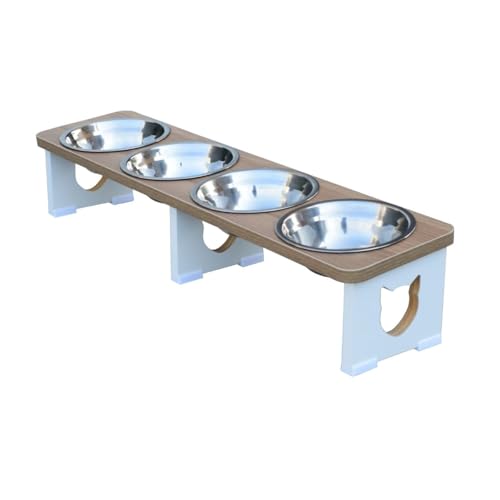 Comedouro Elevado Quadruplo Gato Linear Pet MDF - Inox