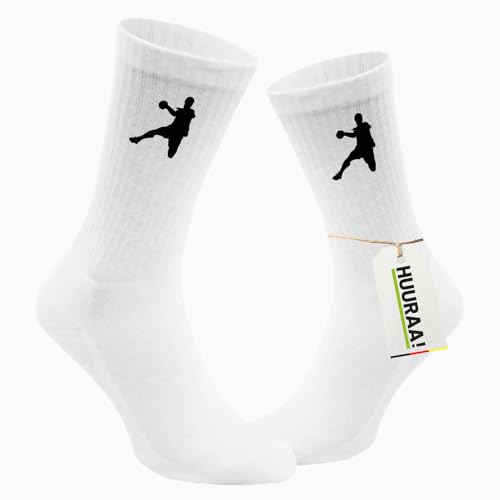 Huuraa Unisex Tennissocken Handball Silhouette Geschenk Größe 42/46 White Motiv Sportsocken Handball Präsent