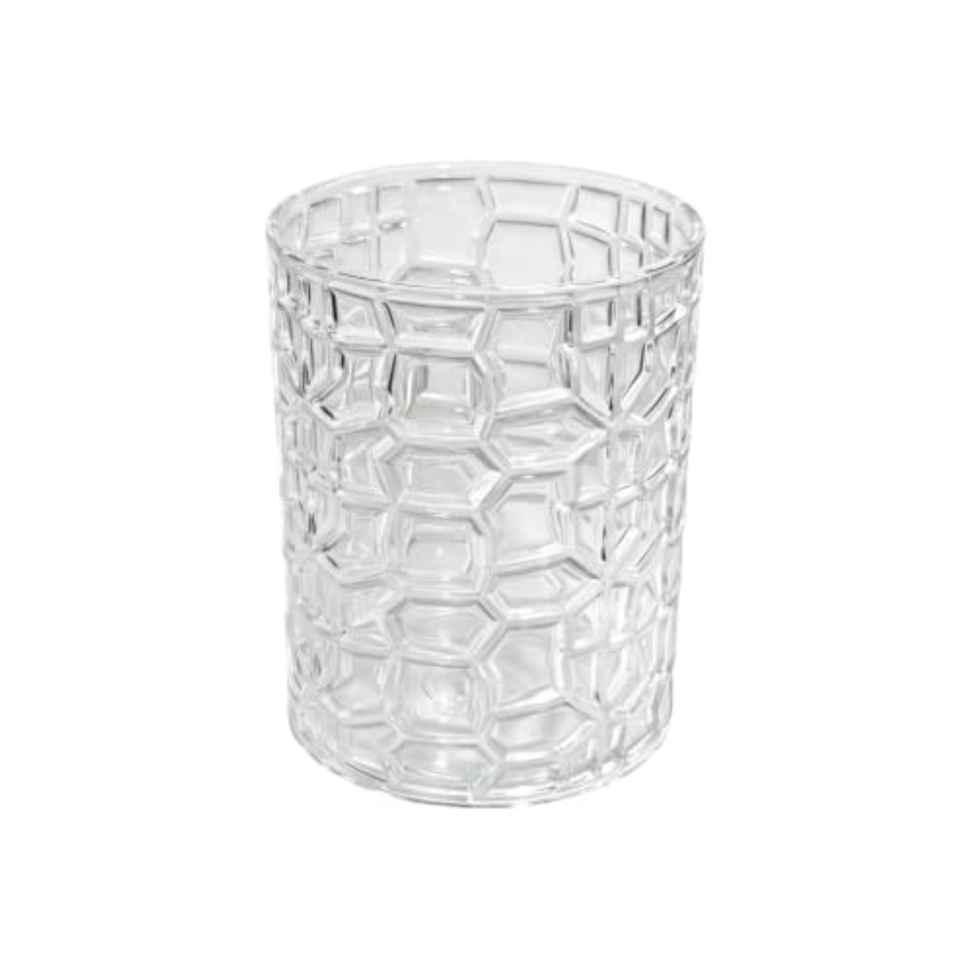Cylindrical Acrylic Geometric Pattern Storage Cup, Transparent
