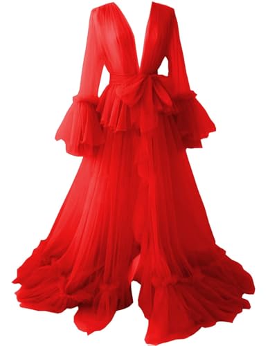 Tulle Robe Maternity Dress for Photoshoot Long Illusion Bridal Lingerie Dressing Gown Nightgown Old Hollywood Robe