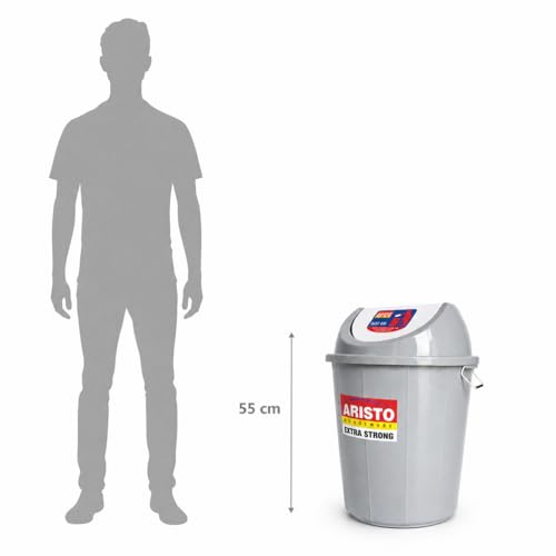 Image of ARISTO Plastic Swing Lid Garbage Waste Dustbin 32 Ltr (Grey), (38(D) X 53.6 Cm)