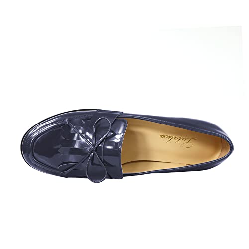 Image of LEMUTISME Women Tassel Bow Penny Loafers Slip On Low Flat Heel Dress Shoes
