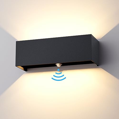 Klighten Lampada da esterno, 30W Applique da Parete con sensore di movimento per luci esterni/interni Lampada da parete con fascio regolabile IP65 Impermeabile 3000K, Antracite