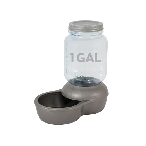 Petmate Mason Inspired Replendish Gravity Waterer, Water Dispenser for Dogs and Cats, 1 Gallon Silver, Made in USA
