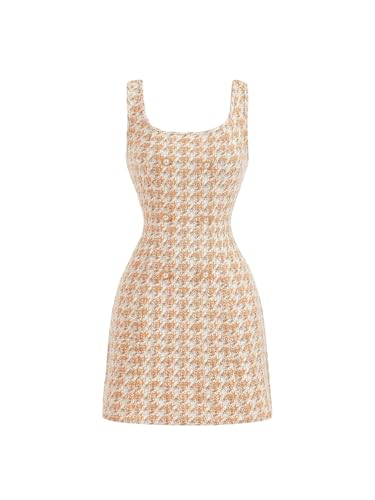 Image of Floerns Women's Plaid Tweed Dress Sleeveless Square Neck Elegant Work Mini Dress