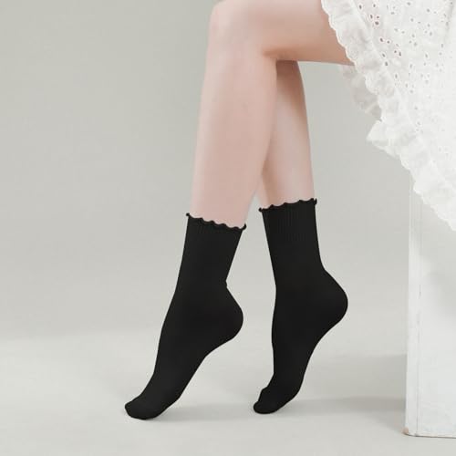 Ruffled Frilly Socks Women - Ankle Curn-Cuff Lettuce Edge Socks，Cute Breathable Casual Scrun Chy Crew Socks4