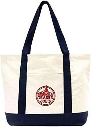 Trader Joe'sLarge Shopping Bag Tote Beach Bag Book Bag Cotton Canvas Embroided