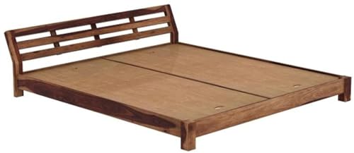 Image of Solid Sheesham Wood Queen Size Bed Without Storage for Bedroom Living Room | Wooden Double Bed Cot for Home Hotel | Teak Finish
