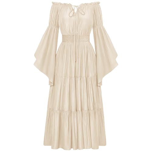 Generisch Disfraz de Halloween para mujer 2024 Halloween estilo gótico retro con un hombro mangas campana cintura talla grande ropa gótica para hombres (beige, S)