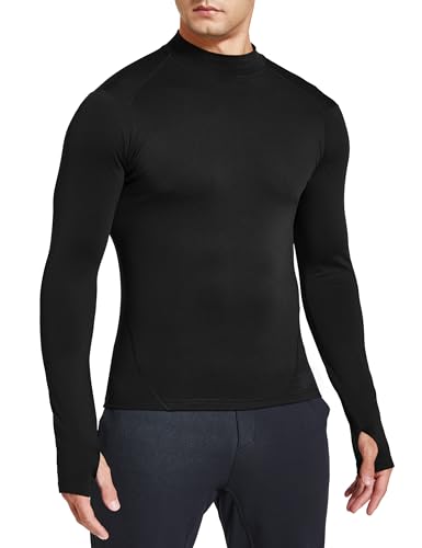 FitsT4 Sports Men's Thermal Fleece Lined Mock Neck Baselayer Tops