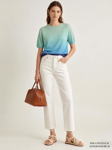 Image of DAIMIDY Women's Short Sleeve Sweaters Lightweight Summer Sweater Casual Knit Pullover Tops