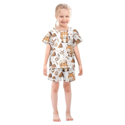 ALAZA Explorer Tiger Pajamas Short Sleeve 2 Piece Sleepwear Top and Bottom Pajama Set Unisex3