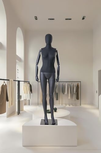 Beau mannequin de vitrine abstrait laqué blanc/noir mat avec couvercle gratuit (F7MB-8 femme debout, noir)