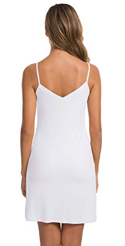 Image of AUHEGN Women's Basic Adjustable Spaghetti Strap Cami Slip Mini Dress